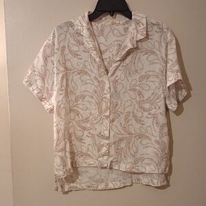 Elegant Cream and Brown Patterned Women's Top